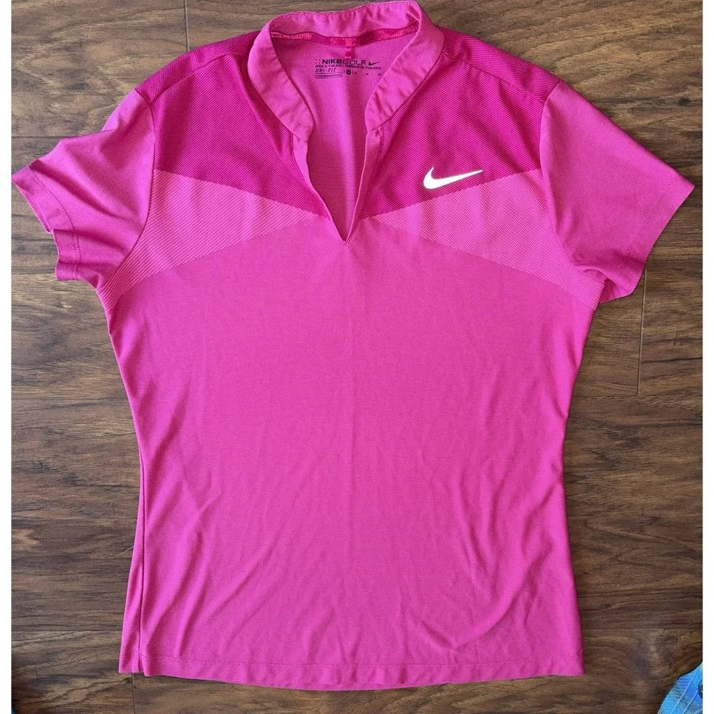 Nike Golf Zonal Cooling Shirt Womens Medium Pink Polo Dri Fit‎ Short Sleeve